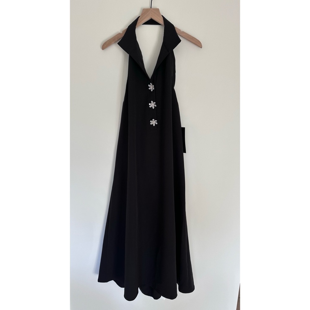 New Tuckernuck Black Jagger Halter Embellished Midi Dress Size XL - Picture 6 of 16